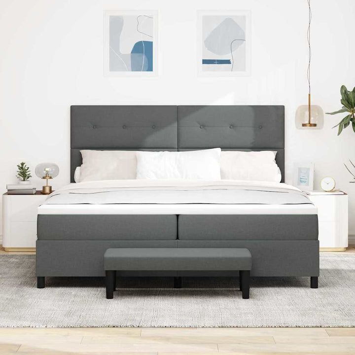 Box spring seng med hovedgærde Mørkegrå 200 x 200 cm Stof