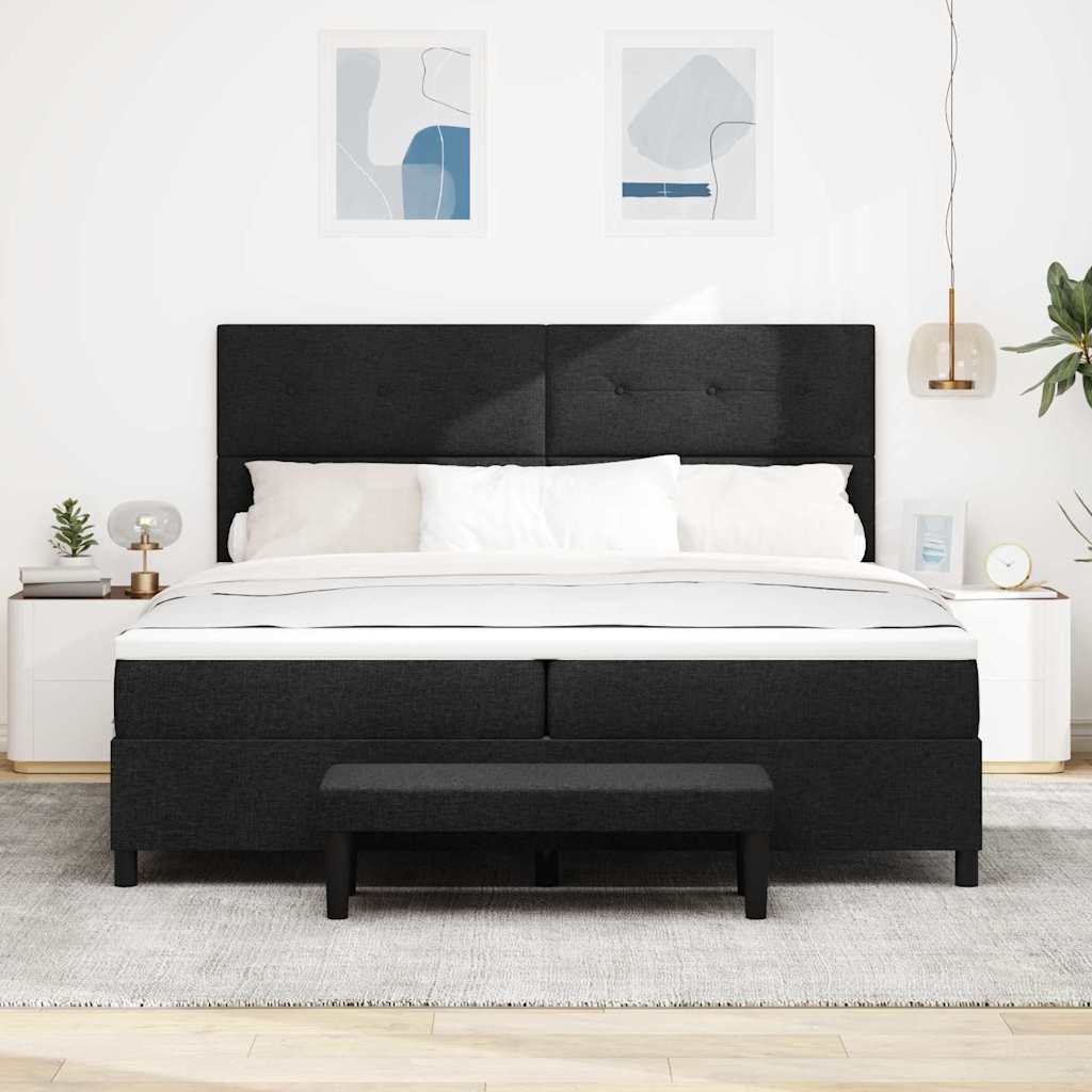 Box spring seng med hovedgærde Sort 200 x 200 cm Stof