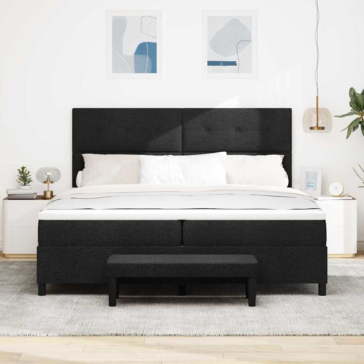 Box spring seng med hovedgærde Sort 200 x 200 cm Stof