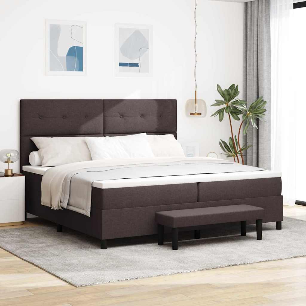 Box spring seng med hovedgærde Mørk Brun 200 x 200 cm Stof