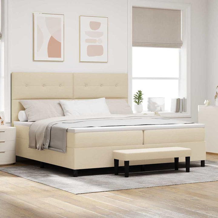 Box spring seng med hovedgærde Creme 200 x 200 cm Stof