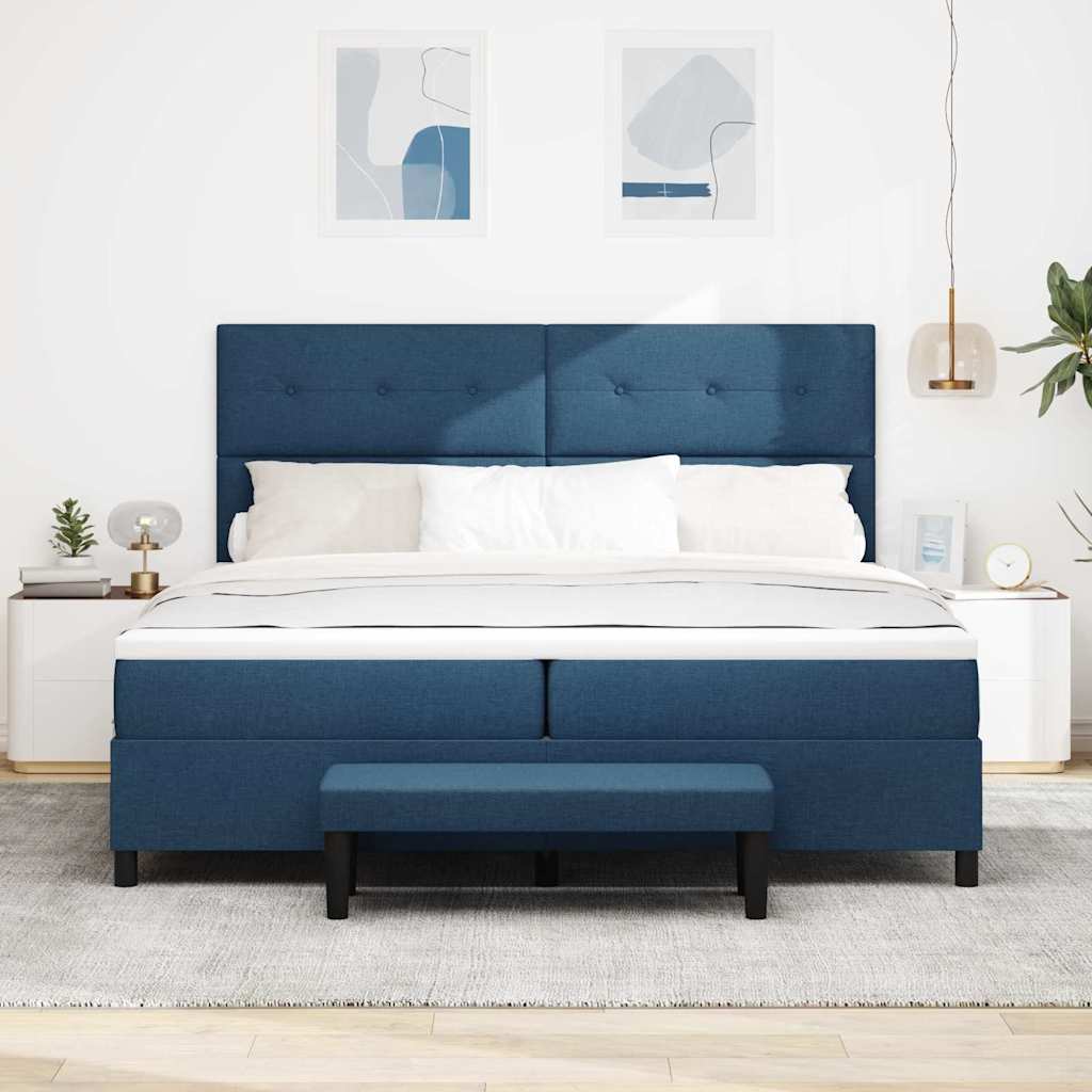 Box spring seng med hovedgærde Blå 200 x 200 cm Stof