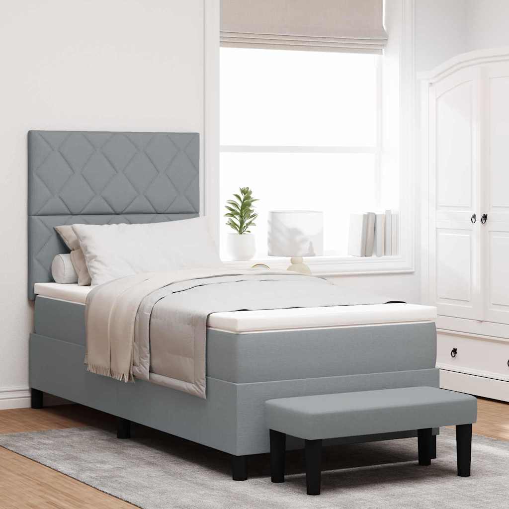 Box spring seng med hovedgærde Lysegrå 90 x 190 cm Stof