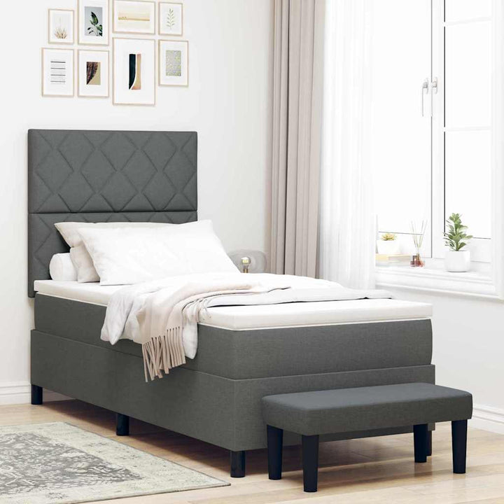 Box spring seng med hovedgærde Mørkegrå 90 x 190 cm Stof