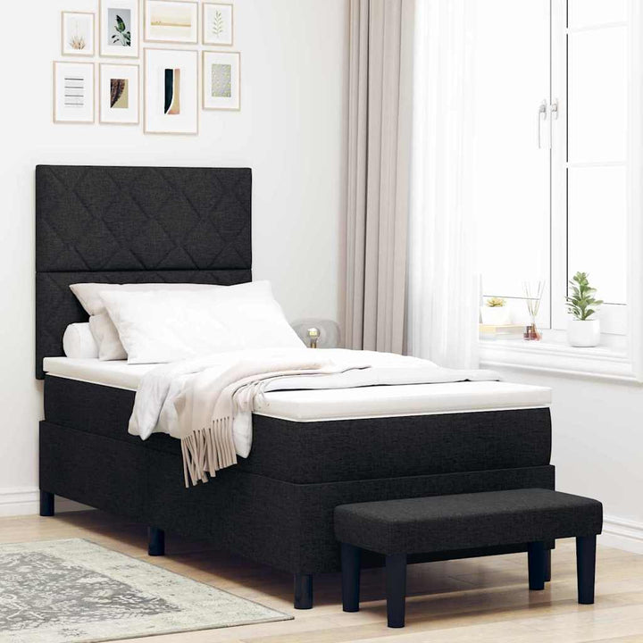 Box spring seng med hovedgærde Sort 90 x 190 cm Stof