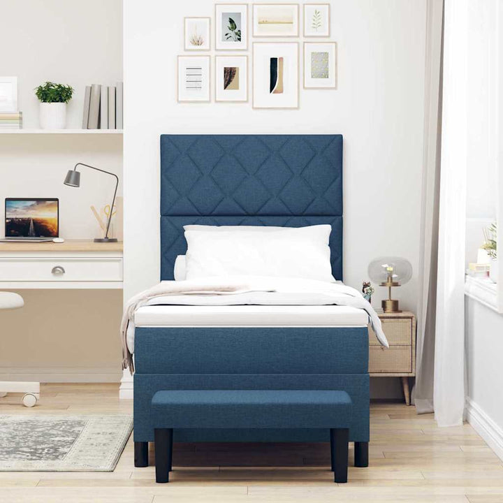 Box spring seng med pude med hovedgærde Blå 90 x 190 cm Stof