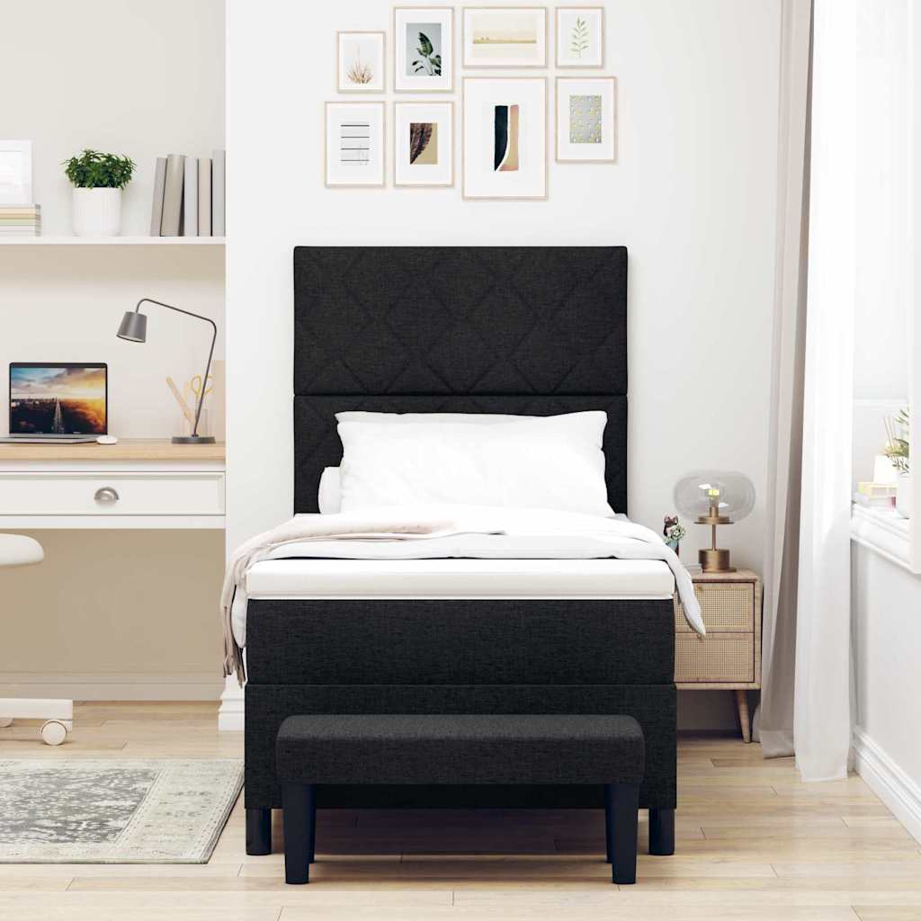 Box spring seng med hovedgærde Sort 90 x 200 cm Stof