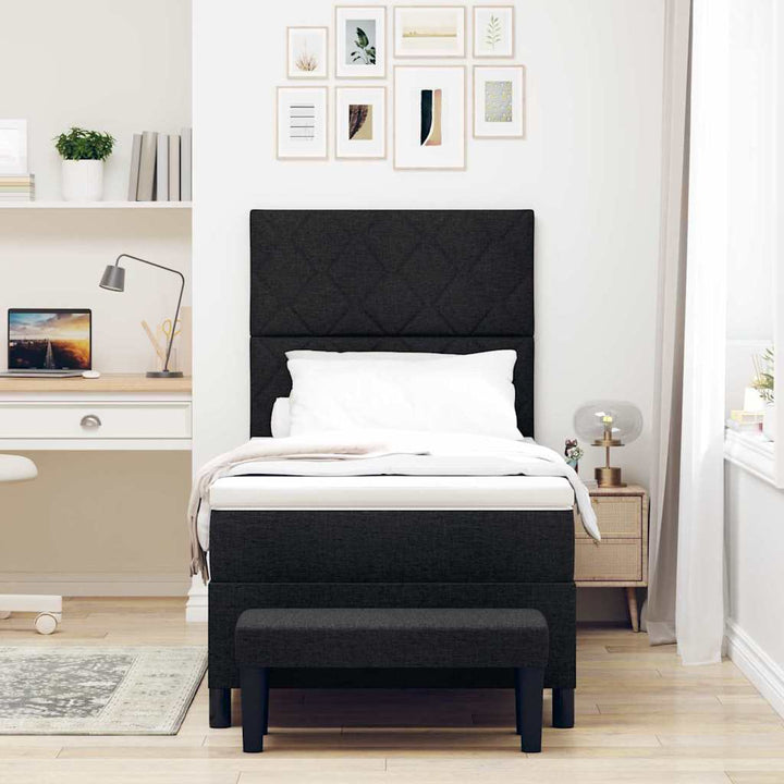 Box spring seng med hovedgærde Sort 90 x 200 cm Stof