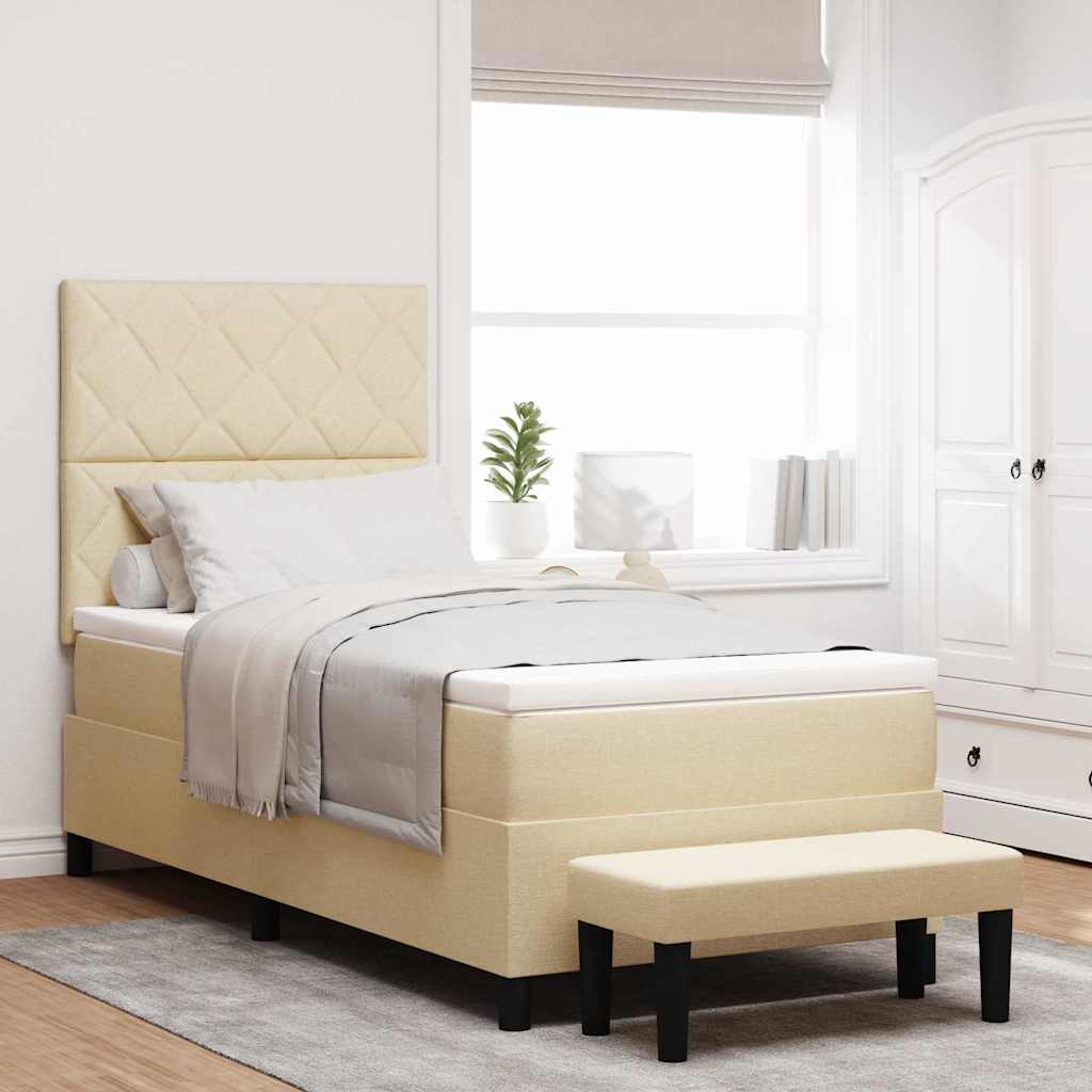 Box spring seng med pude med hovedgærde Creme 90 x 200 cm Stof
