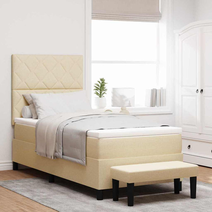 Box spring seng med pude med hovedgærde Creme 90 x 200 cm Stof