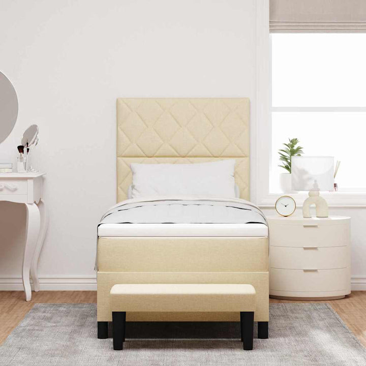 Box spring seng med pude med hovedgærde Creme 90 x 200 cm Stof