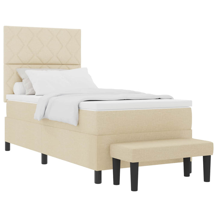 Box spring seng med pude med hovedgærde Creme 90 x 200 cm Stof