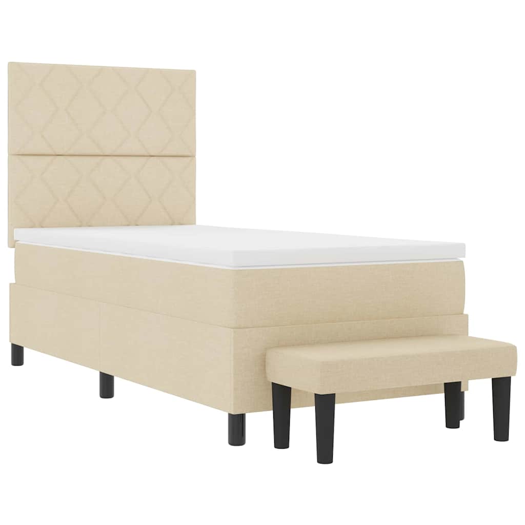 Box spring seng med pude med hovedgærde Creme 90 x 200 cm Stof