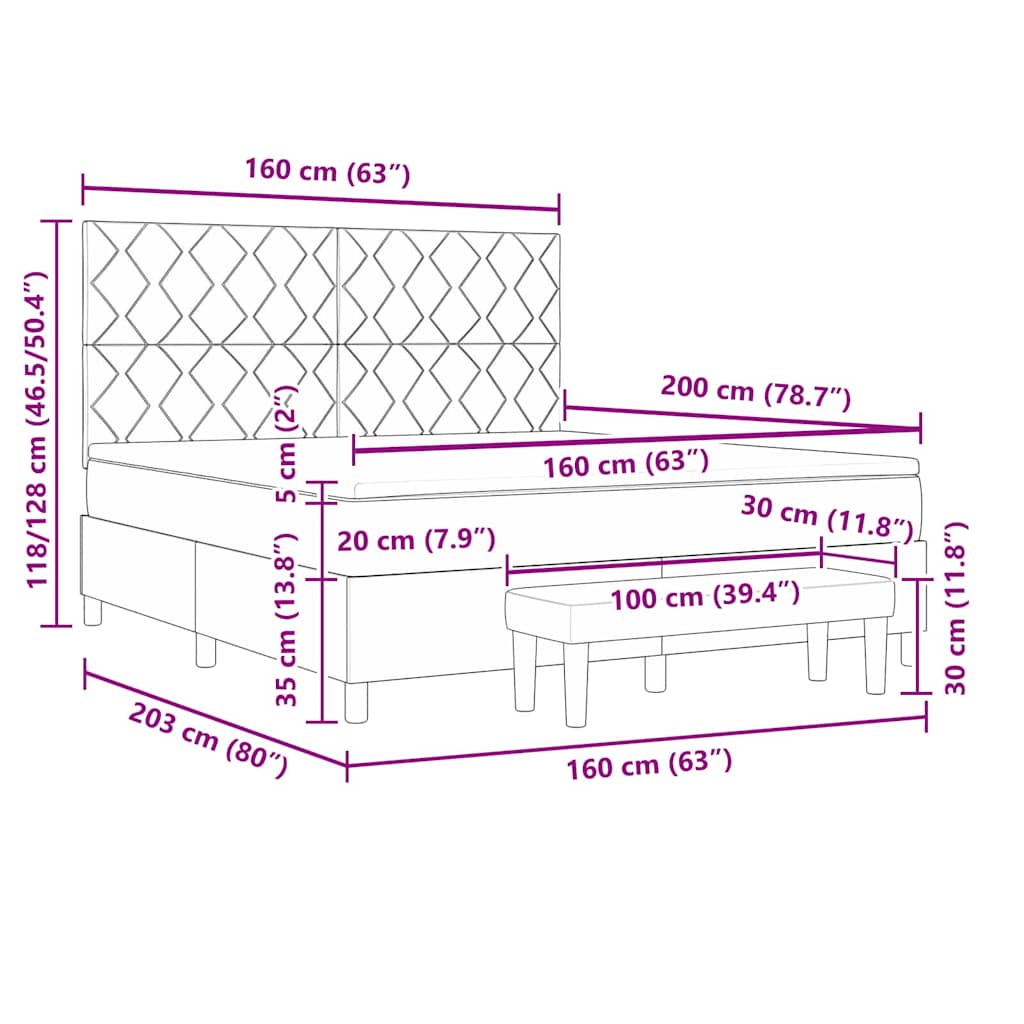 Box spring seng med hovedgærde Lysegrå 160 x 200 cm Stof
