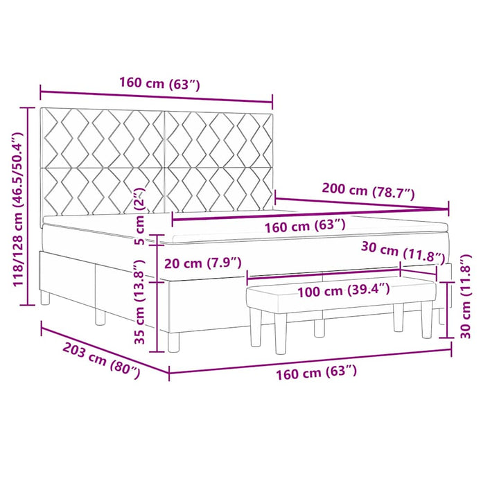 Box spring seng med hovedgærde Lysegrå 160 x 200 cm Stof