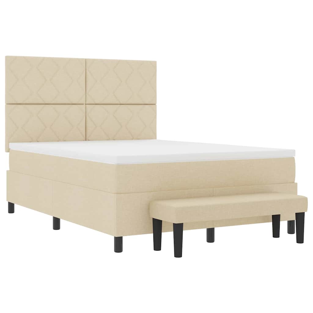 Box spring seng med hovedgærde Creme 160 x 200 cm Stof