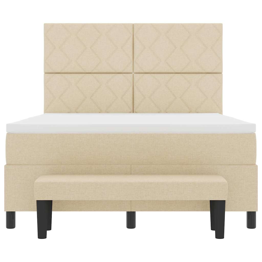 Box spring seng med hovedgærde Creme 160 x 200 cm Stof