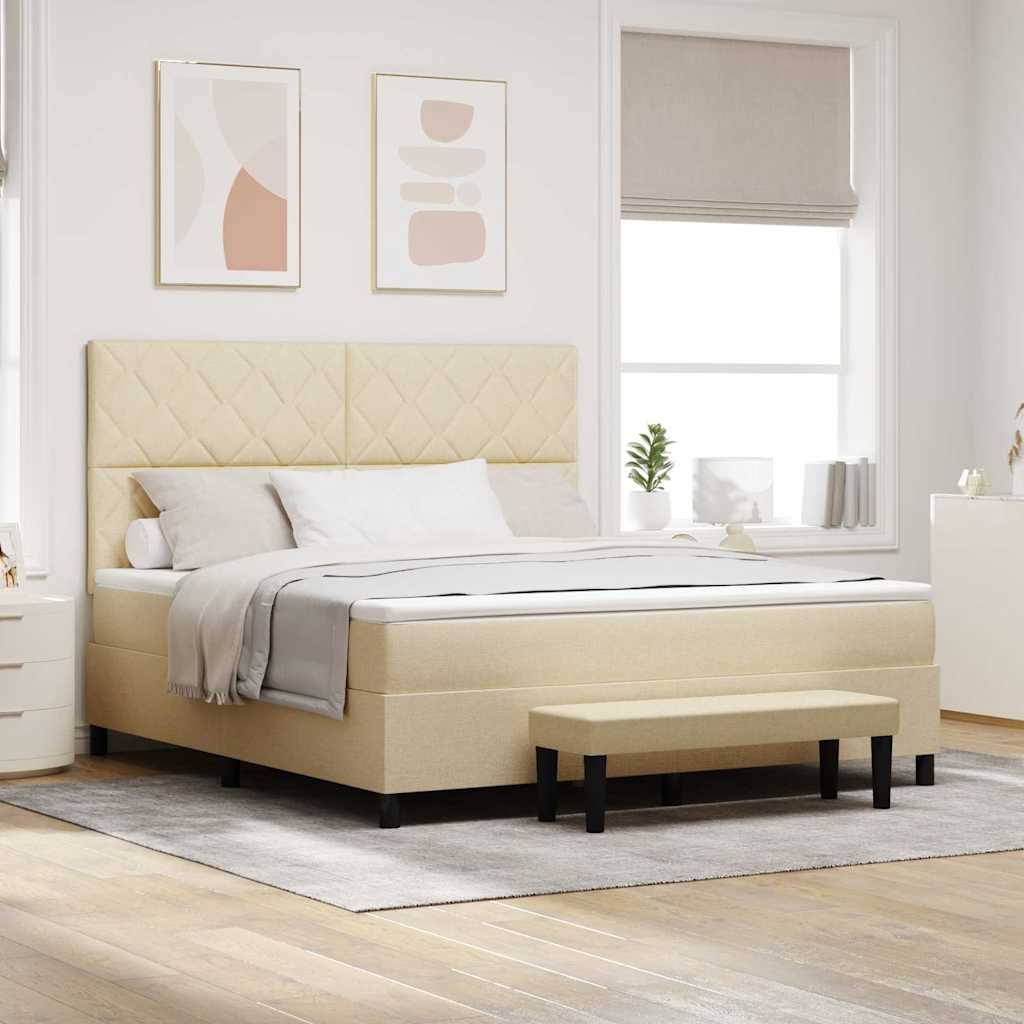 Box spring seng med hovedgærde Creme 180 x 200 cm Stof