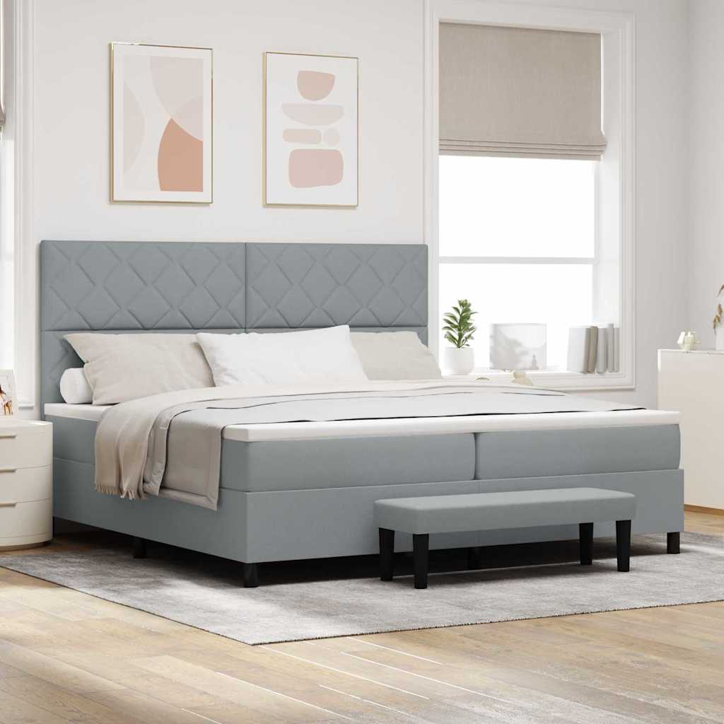 Box spring seng med hovedgærde Lysegrå 200 x 200 cm Stof