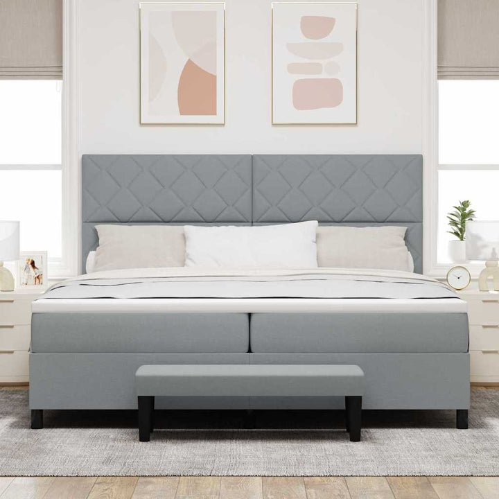 Box spring seng med hovedgærde Lysegrå 200 x 200 cm Stof