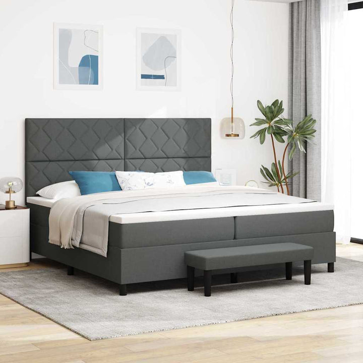 Box spring seng med hovedgærde Mørkegrå 200 x 200 cm Stof