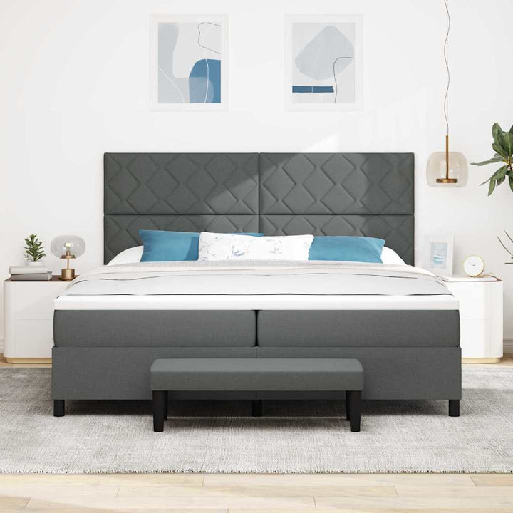 Box spring seng med hovedgærde Mørkegrå 200 x 200 cm Stof