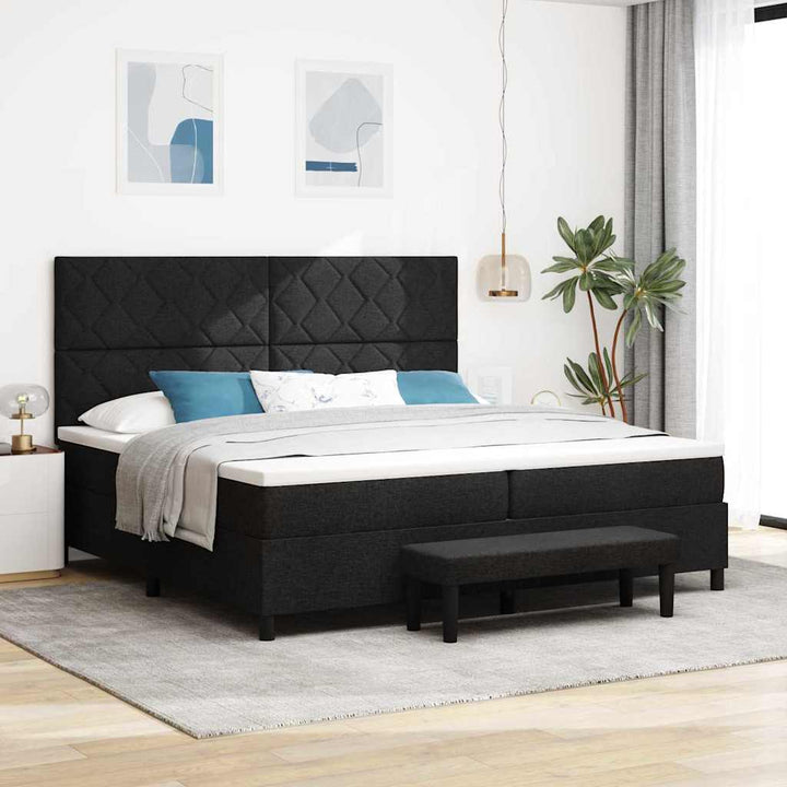 Box spring seng med hovedgærde Sort 200 x 200 cm Stof