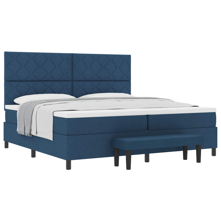 Box spring seng med madras med hovedgærde Blå 200 x 200 cm Stof
