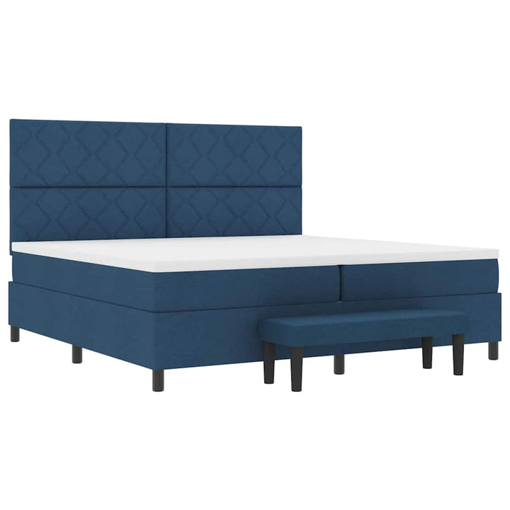 Box spring seng med madras med hovedgærde Blå 200 x 200 cm Stof