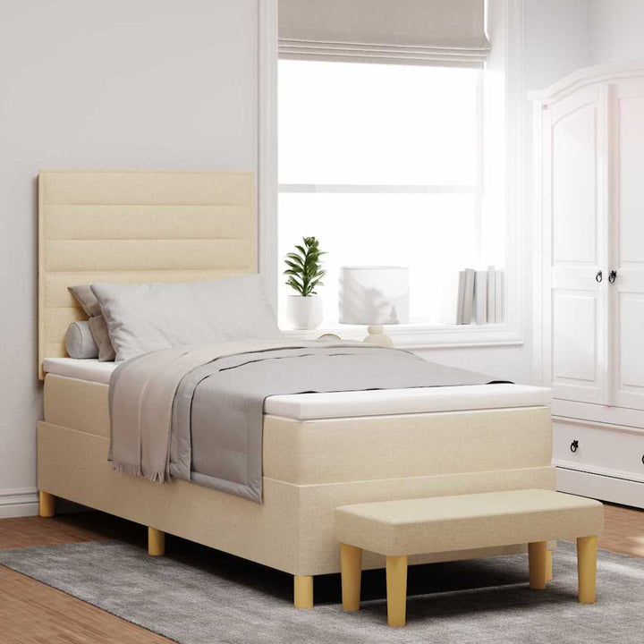 Box spring seng med pude med hovedgærde Creme 200 x 90 cm Stof