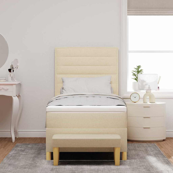 Box spring seng med pude med hovedgærde Creme 200 x 90 cm Stof