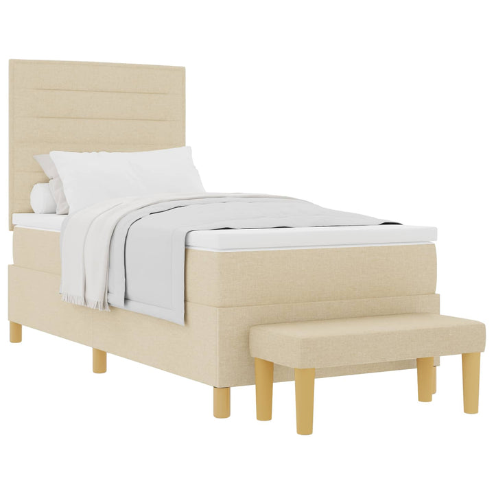 Box spring seng med pude med hovedgærde Creme 200 x 90 cm Stof