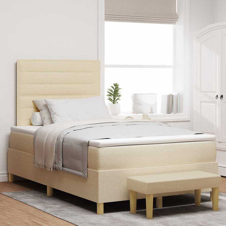 Box spring seng med hovedgærde Creme 200 x 120 cm Stof