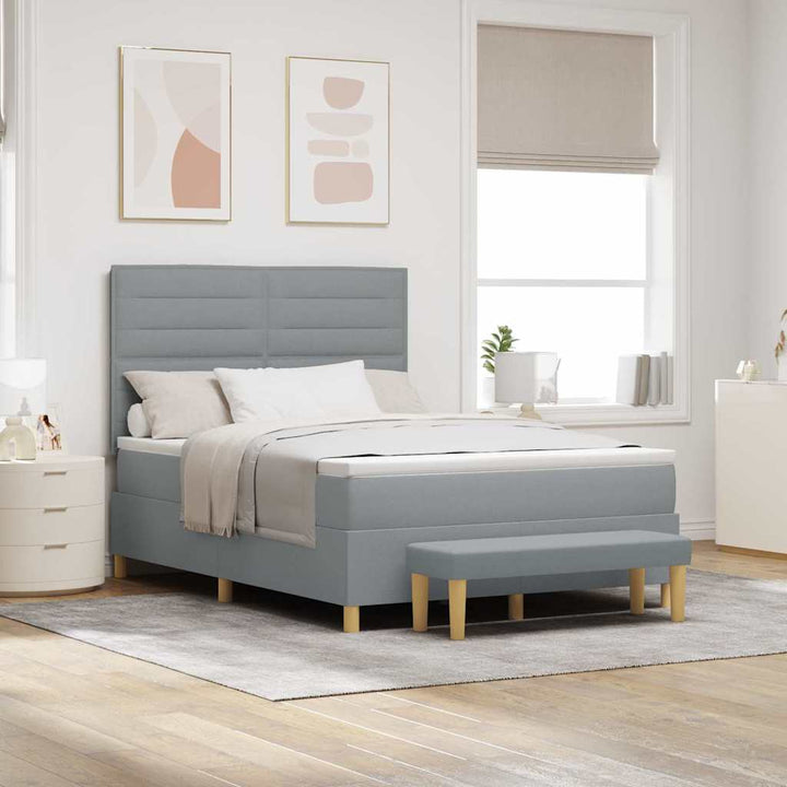 Box spring seng med hovedgærde Lysegrå 190 x 140 cm Stof