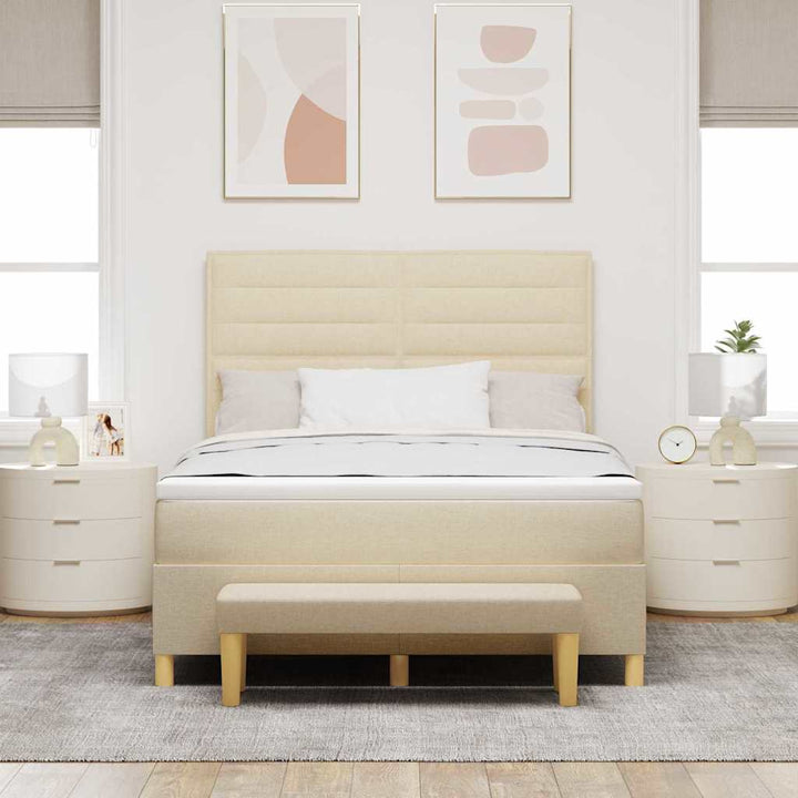 Box spring seng med hovedgærde Creme 190 x 140 cm Stof