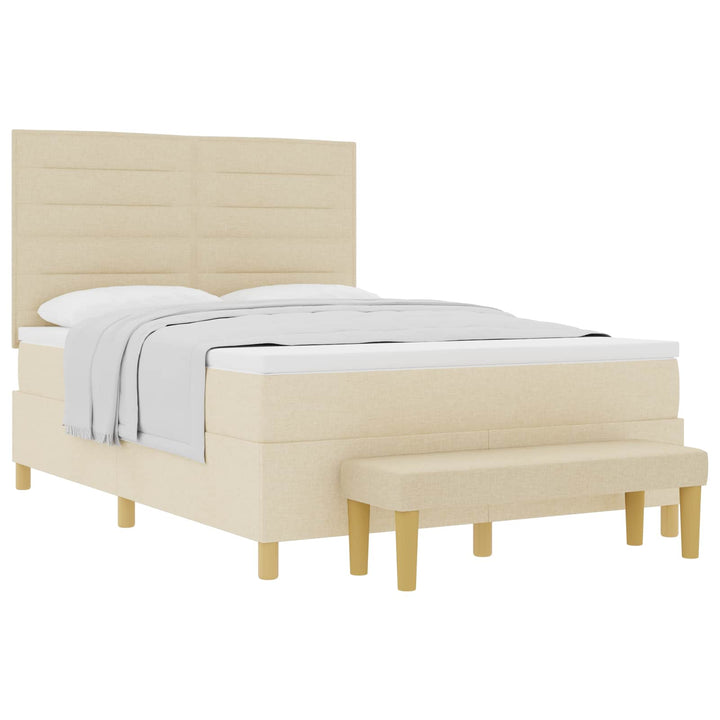 Box spring seng med hovedgærde Creme 190 x 140 cm Stof