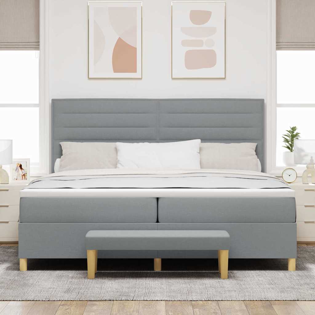 Box spring seng med madras Lysegrå 200 x 200 cm Stof