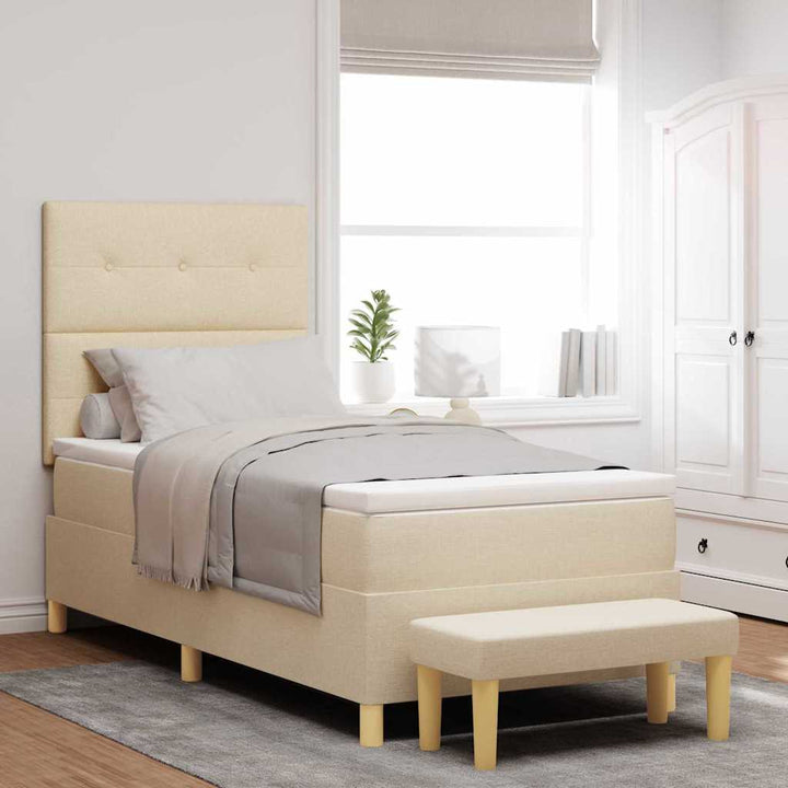 Box spring seng med pude med hovedgærde Creme 200 x 80 cm Stof