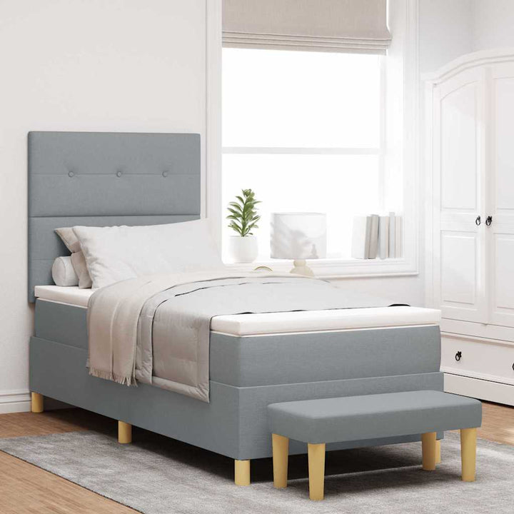 Box spring seng med hovedgærde Lysegrå 200 x 90 cm Stof