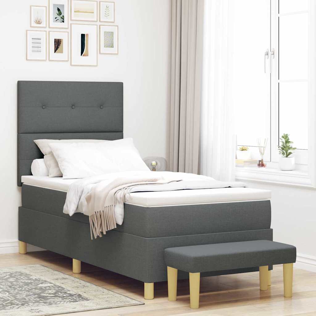 Box spring seng med pude Mørkegrå 200 x 90 cm Stof