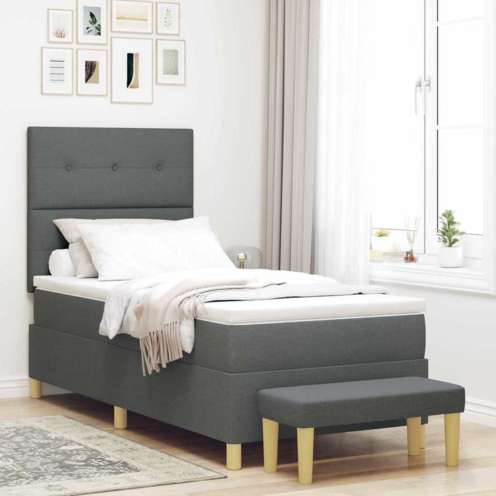 Box spring seng med pude Mørkegrå 200 x 90 cm Stof