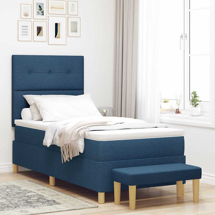 Box spring seng med hovedgærde Blå 200 x 90 cm Stof