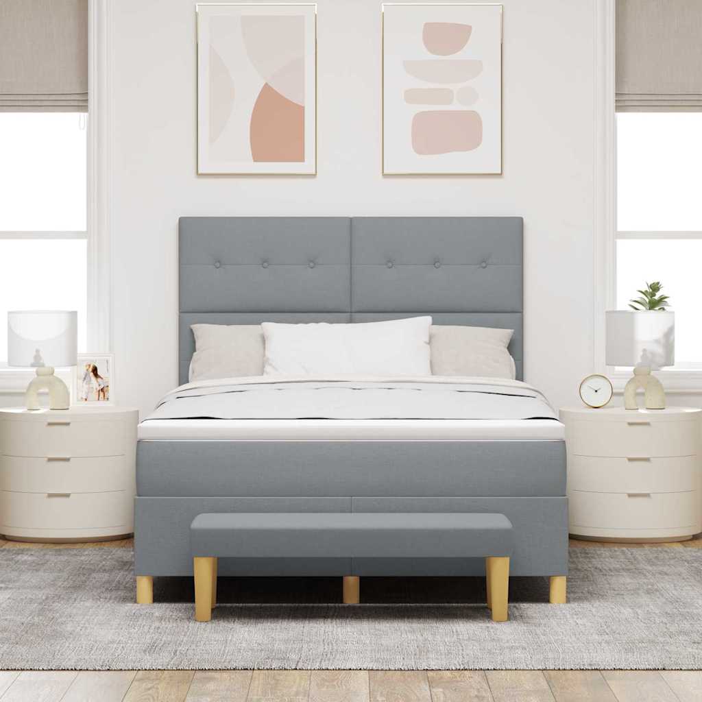 Box spring seng med hovedgærde Lysegrå 190 x 140 cm Stof