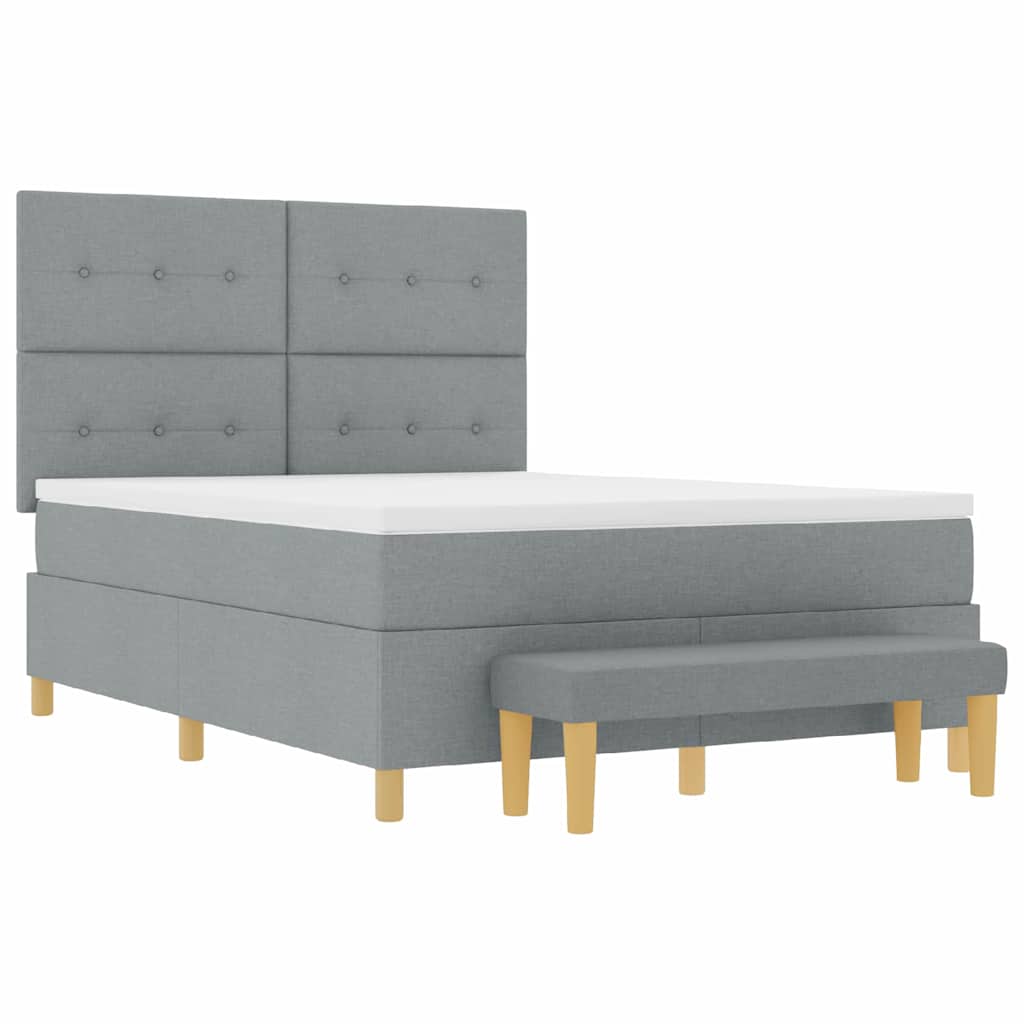 Box spring seng med hovedgærde Lysegrå 190 x 140 cm Stof