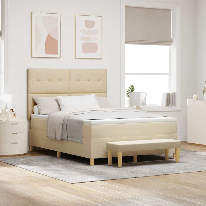 Box spring seng med pude med hovedgærde Creme 200 x 140 cm Stof