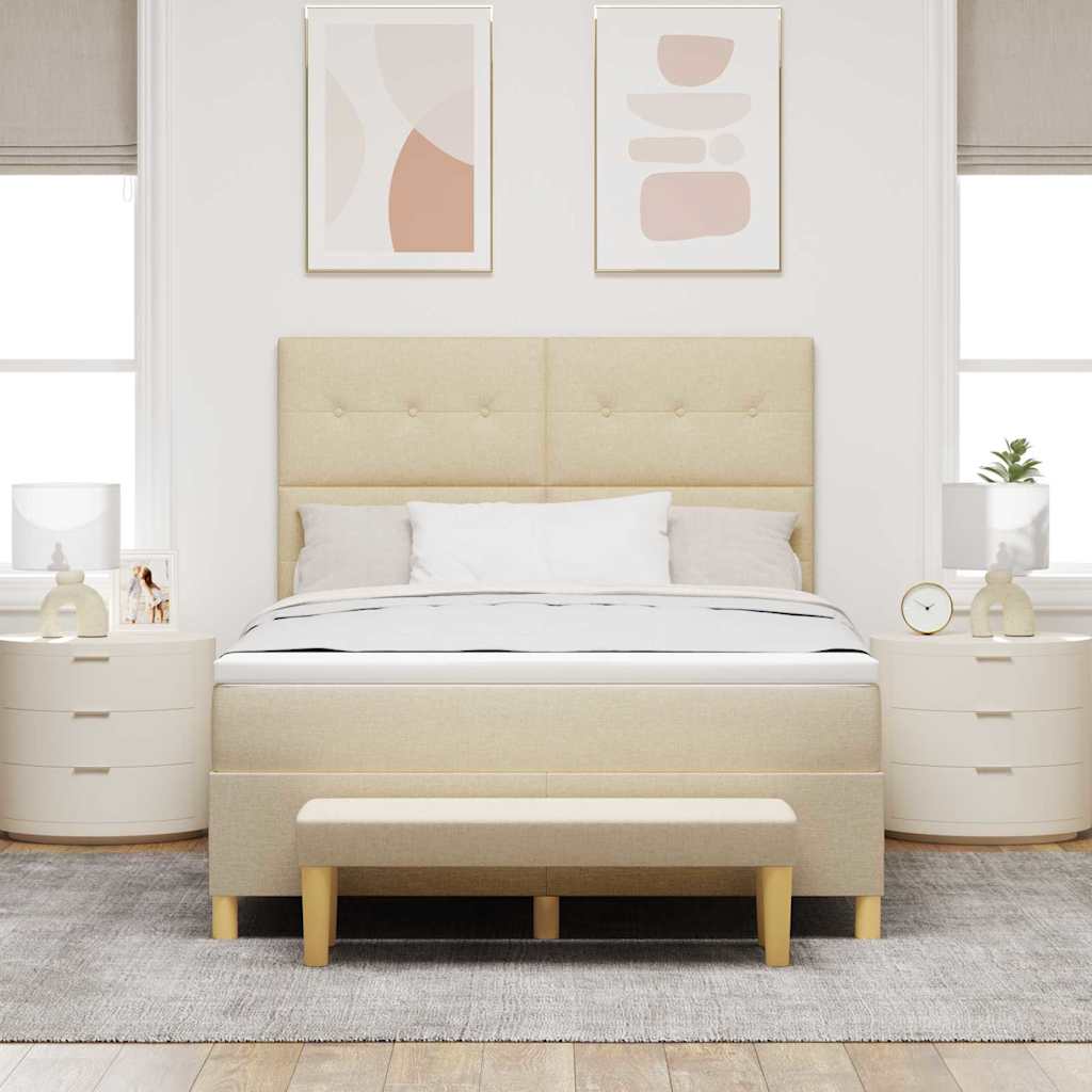 Box spring seng med pude med hovedgærde Creme 200 x 140 cm Stof