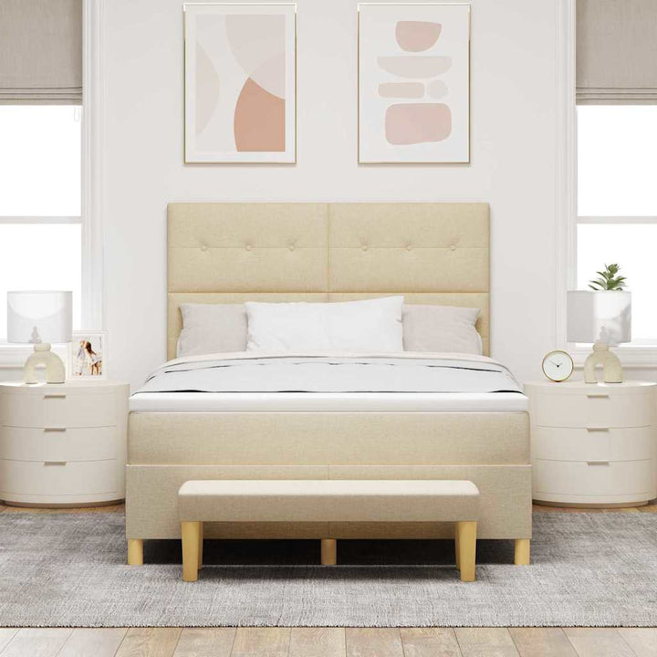 Box spring seng med pude med hovedgærde Creme 200 x 140 cm Stof