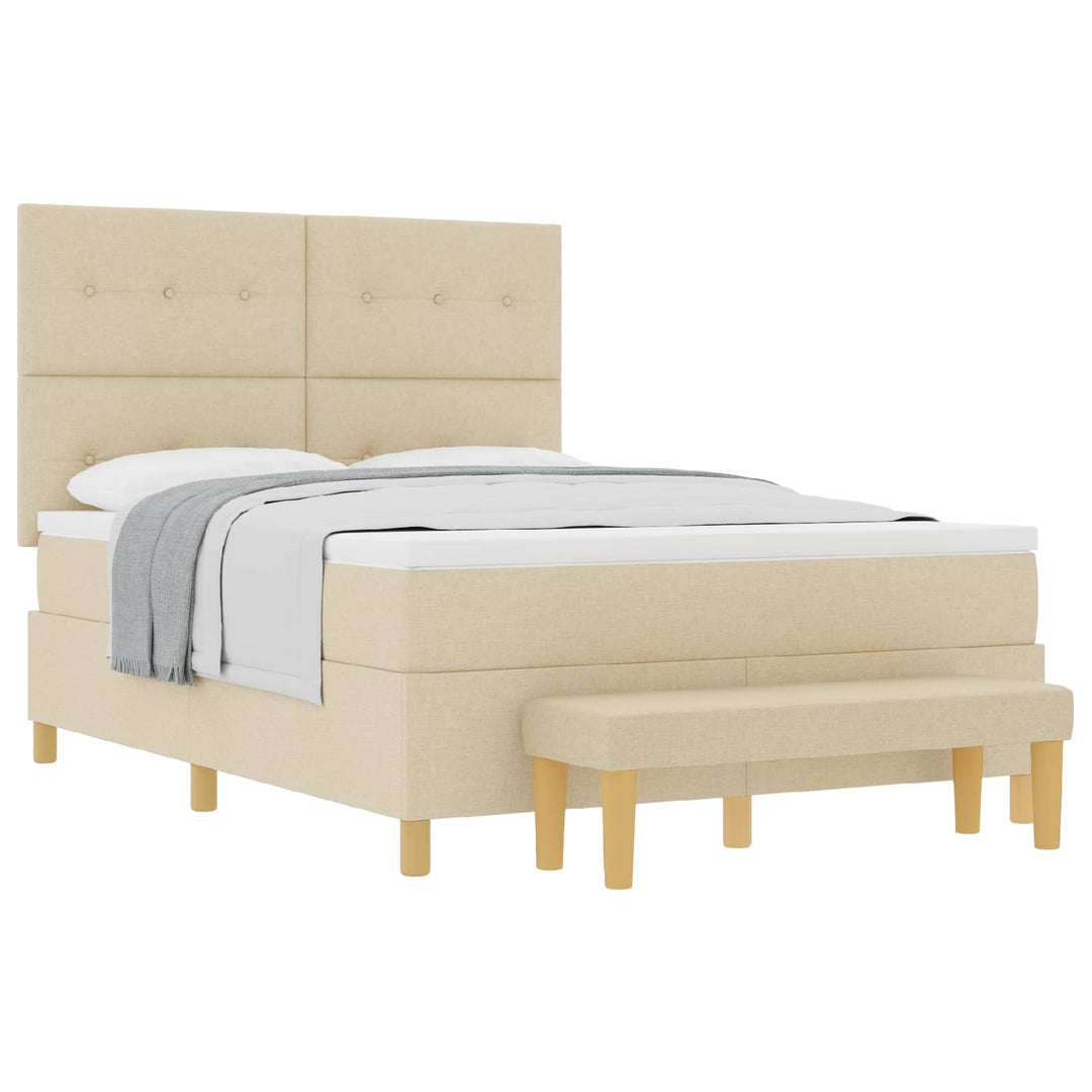 Box spring seng med pude med hovedgærde Creme 200 x 140 cm Stof