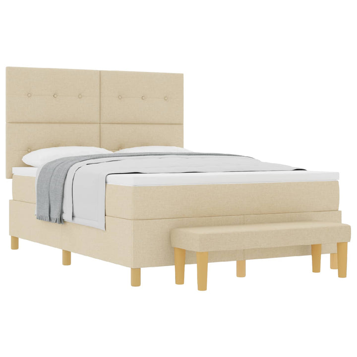 Box spring seng med pude med hovedgærde Creme 200 x 140 cm Stof