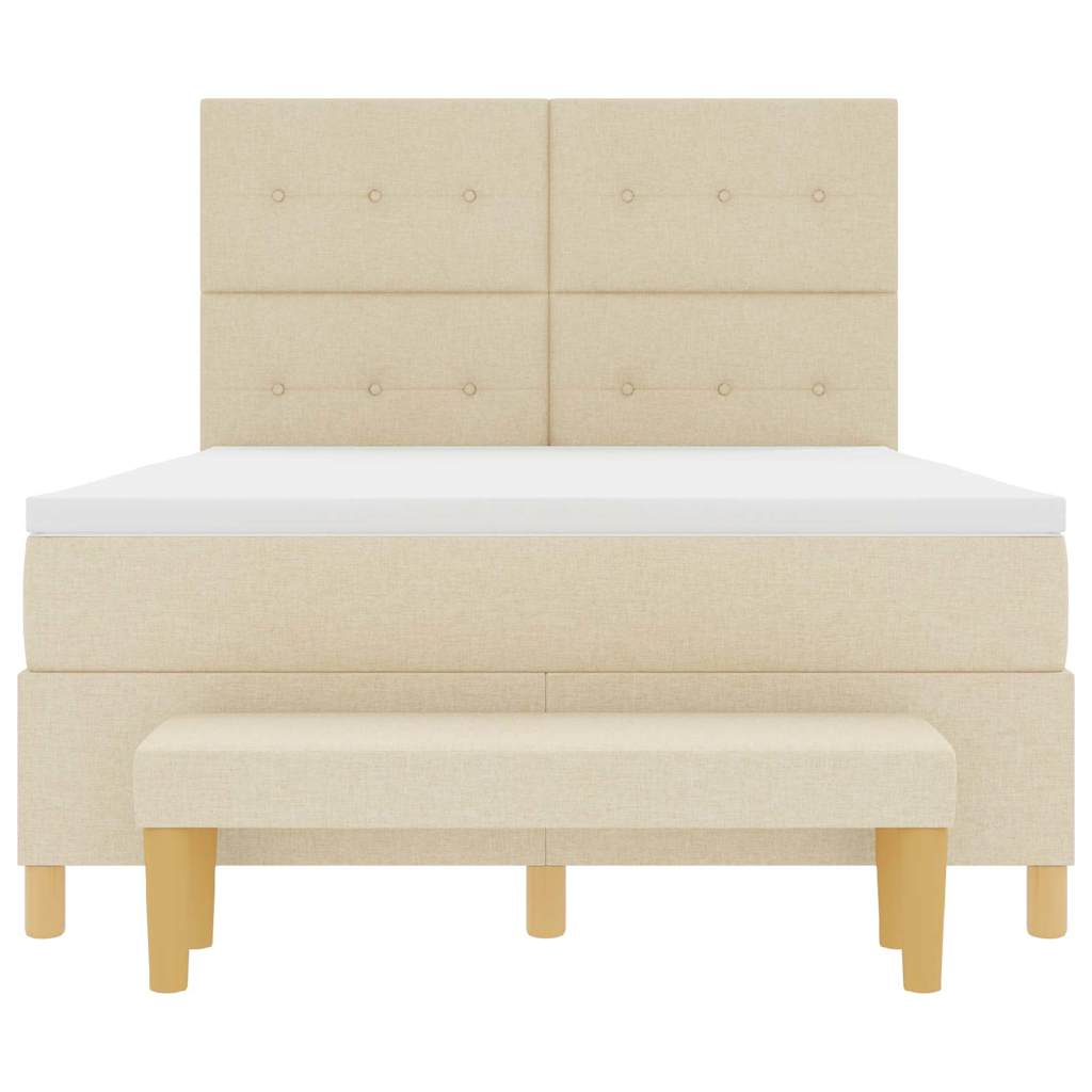 Box spring seng med pude med hovedgærde Creme 200 x 140 cm Stof
